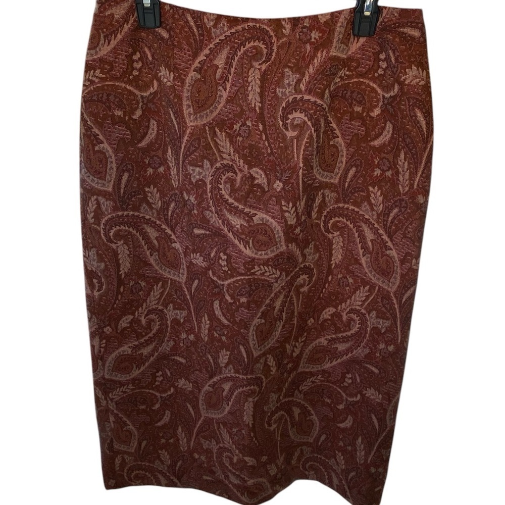 Vintage Parisian Tapestry Skirt Women's 12 Red Brown Winter 90s Fall Art Avant - Picture 8 of 9